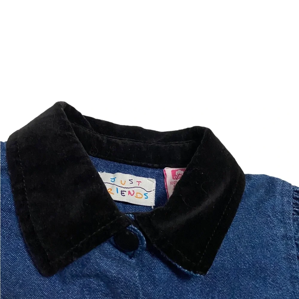 Vintage Just Friends Denim Dress Long Sleeve Velvet Collar & Cuff Dress 3T